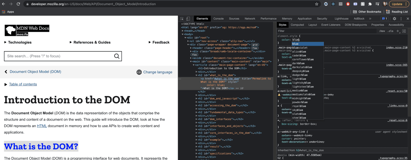 chrome devtools elements style change image