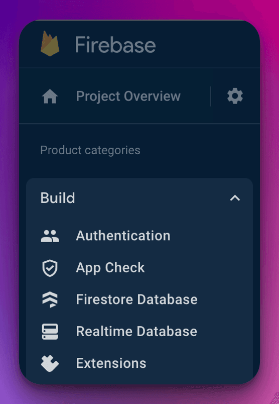 Firebase Extensions found under Build Dropdown