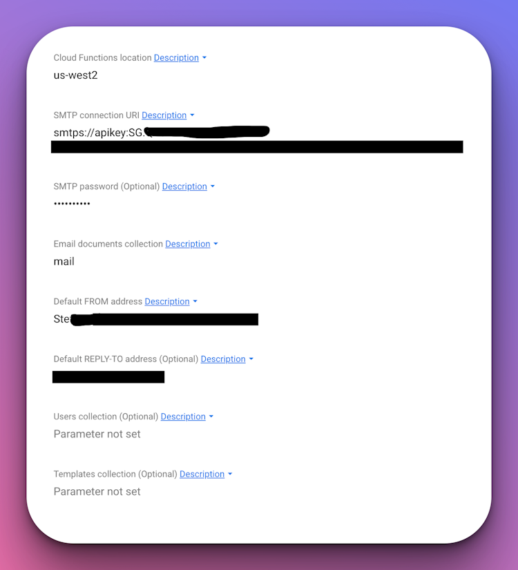 Firebase Mail Trigger Extension form
