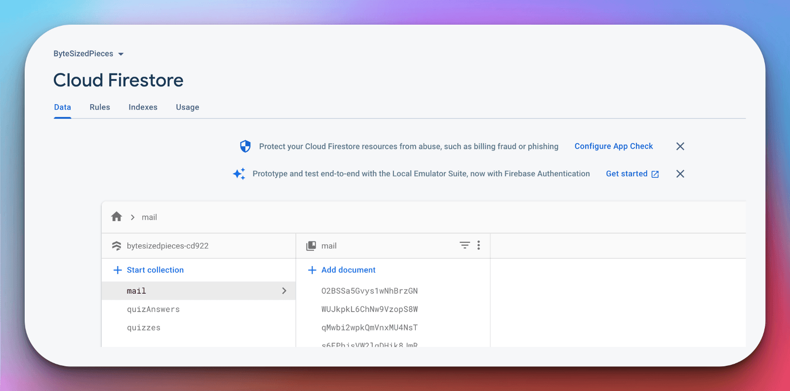 Mail Collection Creation in Cloud Firestore
