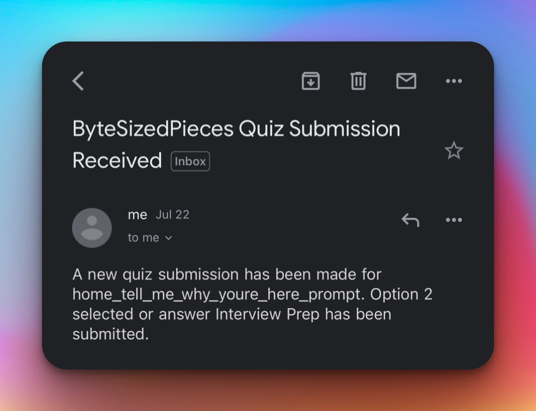 Email from Quiz Submission, powered by Firebase Mail Trigger Extension