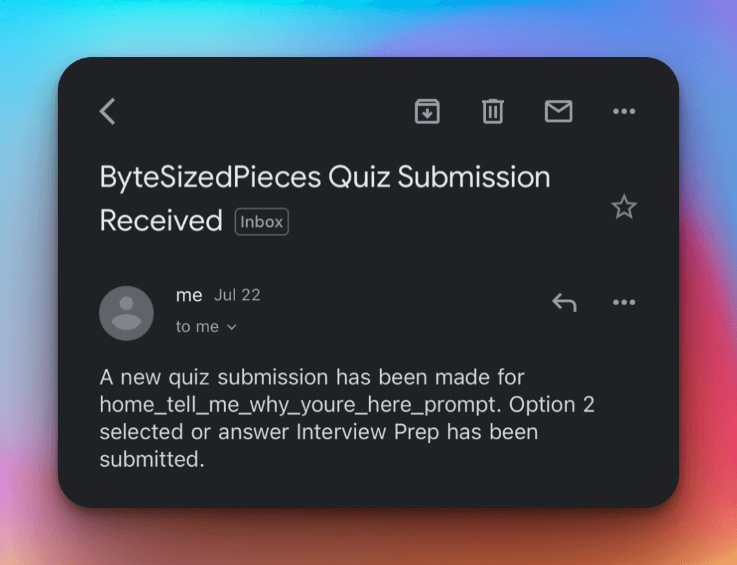 Email from Quiz Submission, powered by Firebase Mail Trigger Extension