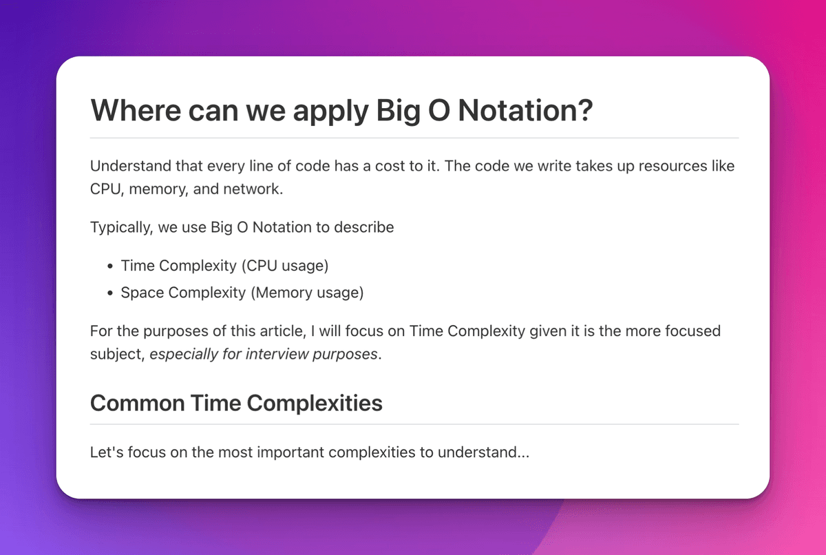 Final Appearance for Markdown for Big O' Notation Article